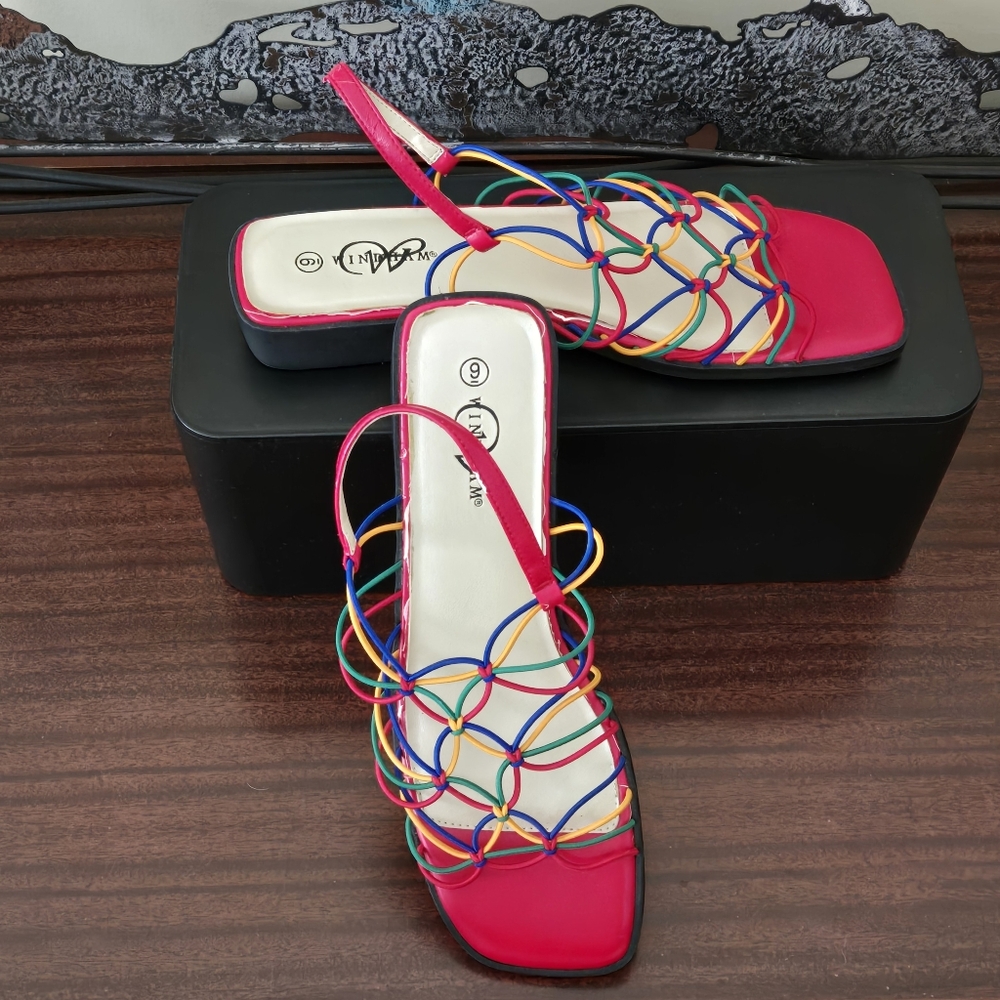 WINDHAM® Women’s Colorful Elastic Sandals – Size 9 – 1" Heel - Picture 12 of 12